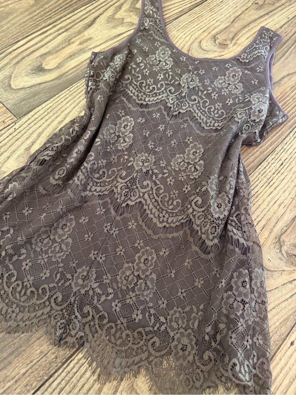 Maurices Lace Overlay Scoop Neck Tank - Brown - Picture 9 of 9